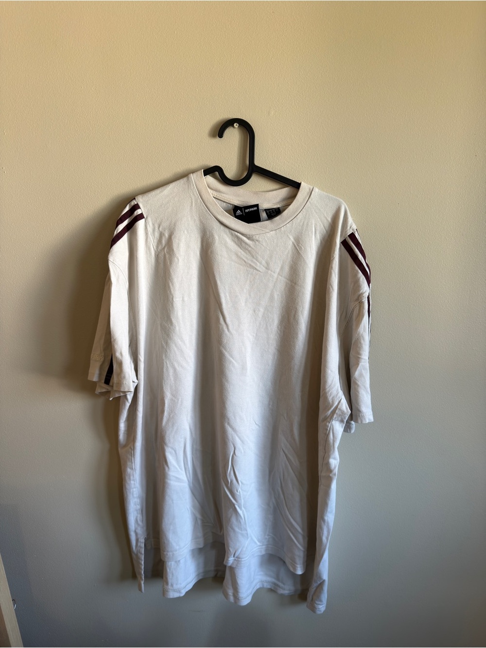 Adidas x Ivy Park White Tee with Maroon Shoulder Stripes